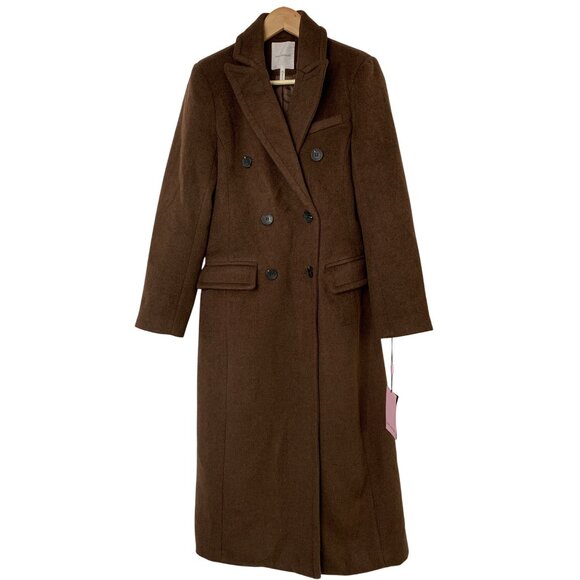 Avec Les Filles Double Breasted Brown Midi Trench Coat S Wool Blend RU10376 NWT - Picture 10 of 12